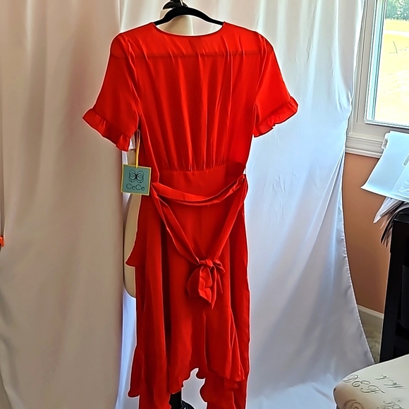 CeCe Candy Apple Red Ss dress w ruffle asymetrical front NWT - Picture 7 of 10